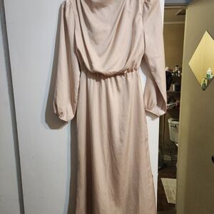 Chic Long Sleeve Cream Dress